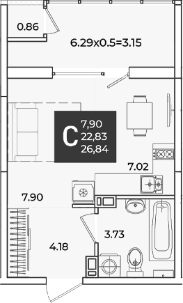 Продается 1-комн. квартира, 22.83 м²