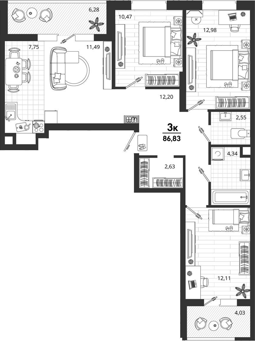 Продается 3-комн. квартира, 76.52 м²
