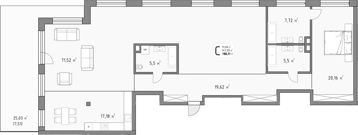Продается 1-комн. квартира, 147.2 м²