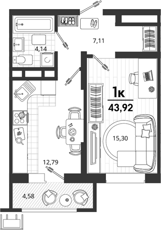 Продается 1-комн. квартира, 39.34 м²