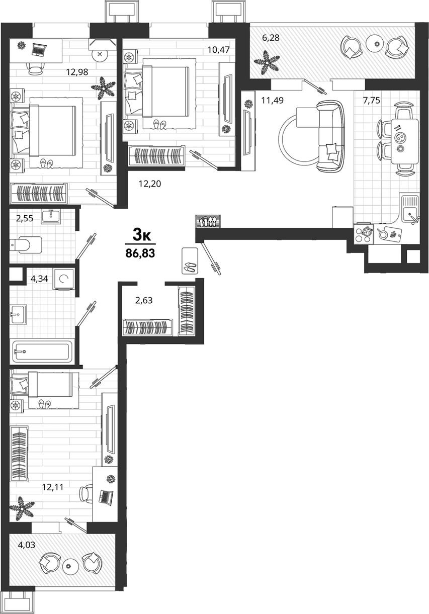 Продается 3-комн. квартира, 76.52 м²