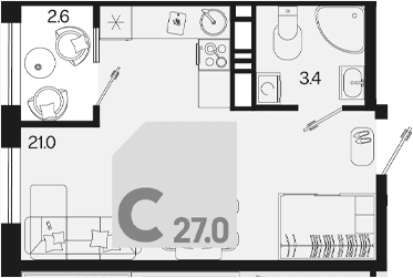 Продается 1-комн. квартира, 24.4 м²