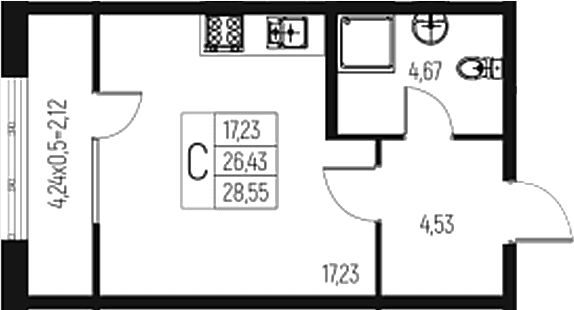 Продается 1-комн. квартира, 26.43 м²