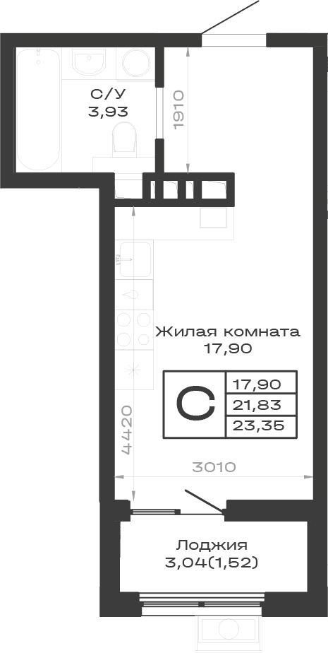 Продается 1-комн. квартира, 21.83 м²