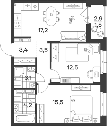 Продается 3-комн. квартира, 59.4 м²