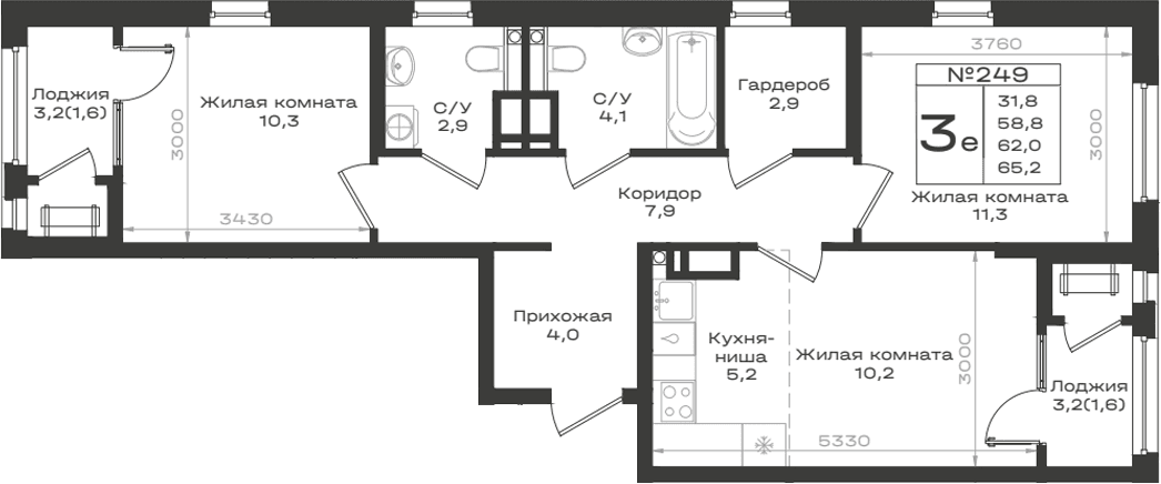 Продается 3-комн. квартира, 58.8 м²