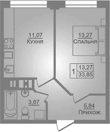 Продается 1-комн. квартира, 33.9 м²