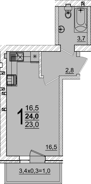 Продается 1-комн. квартира, 23 м²
