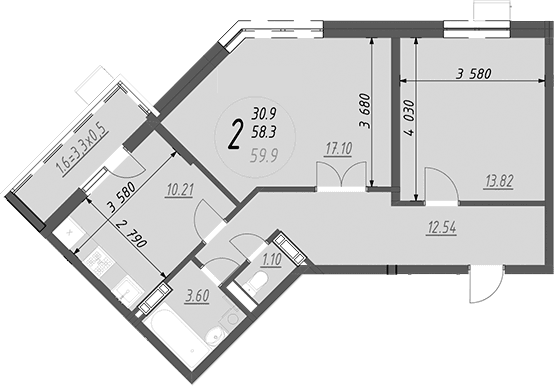 Продается 2-комн. квартира, 58.3 м²