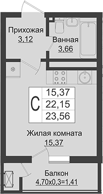 Продается 1-комн. квартира, 22.15 м²