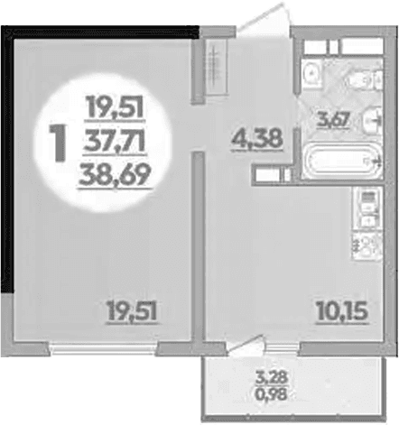 Продается 1-комн. квартира, 37.71 м²