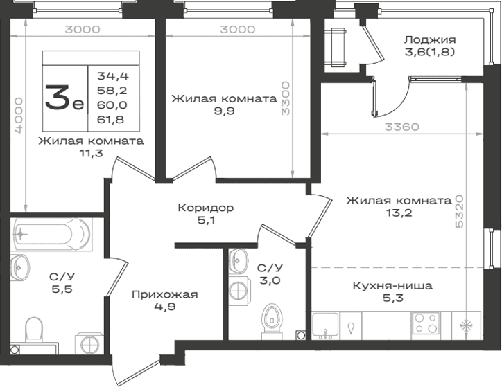 Продается 3-комн. квартира, 58.2 м²
