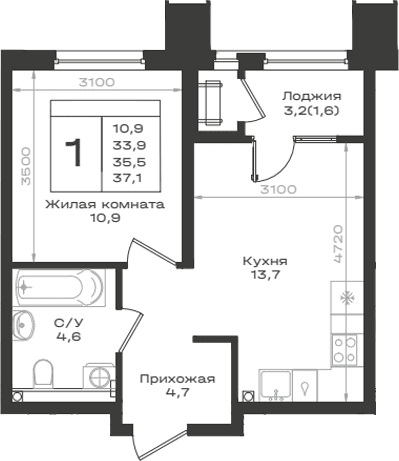 Продается 1-комн. квартира, 33.9 м²