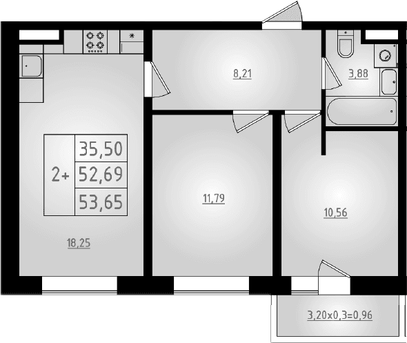Продается 3-комн. квартира, 52.69 м²