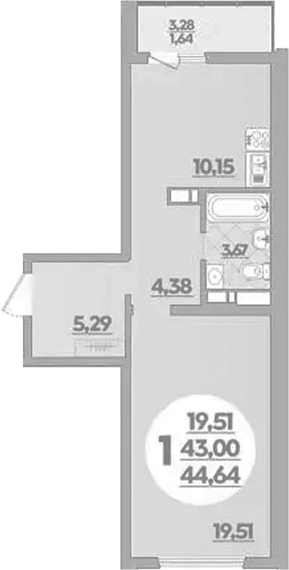 Продается 1-комн. квартира, 43 м²