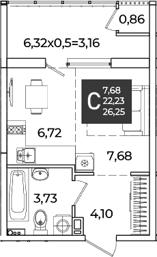 Продается 1-комн. квартира, 22.23 м²