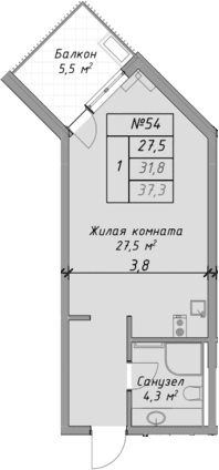 Продается 1-комн. квартира, 31.8 м²