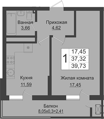 Продается 1-комн. квартира, 37.32 м²