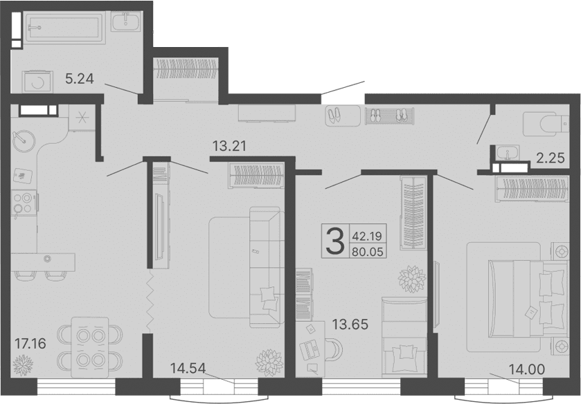 Продается 3-комн. квартира, 80.05 м²