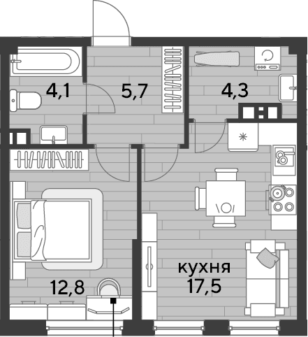 Продается 1-комн. квартира, 44.4 м²
