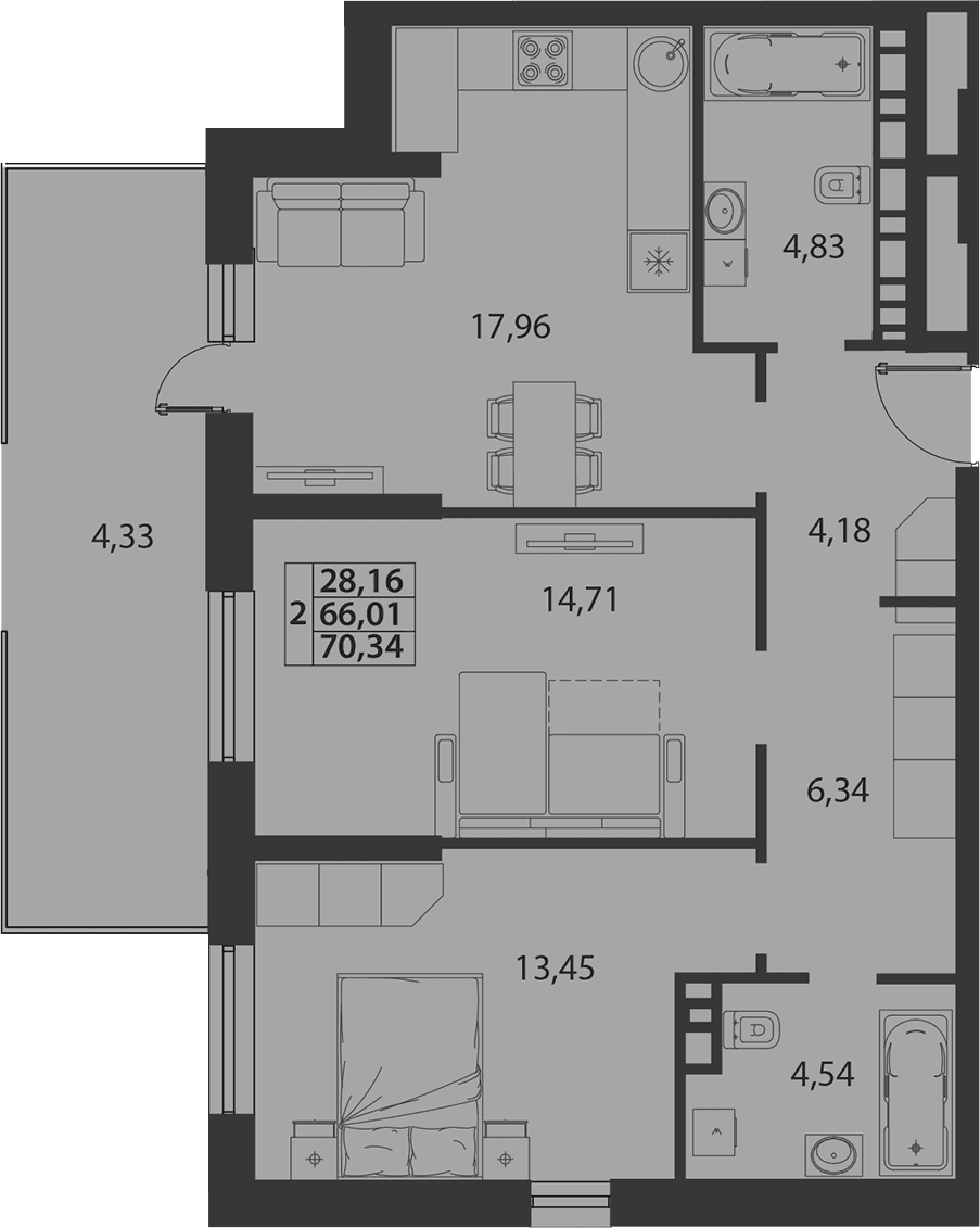 Продается 3-комн. квартира, 66.01 м²