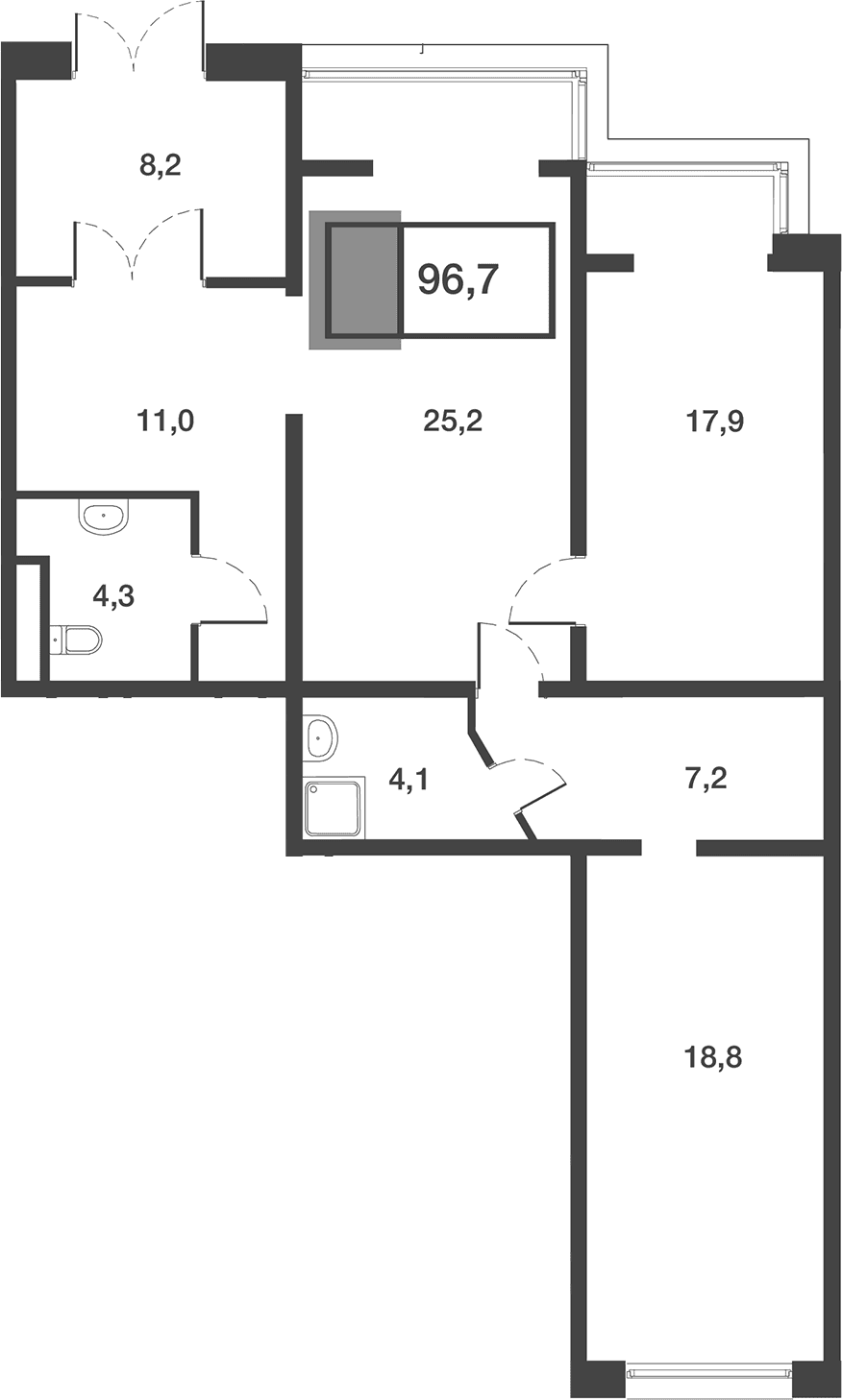Продается 3-комн. квартира, 96.7 м²