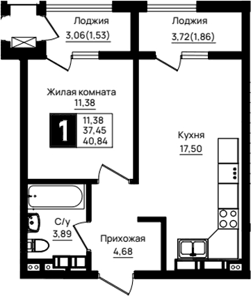 Продается 1-комн. квартира, 37.45 м²