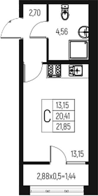 Продается 1-комн. квартира, 20.41 м²