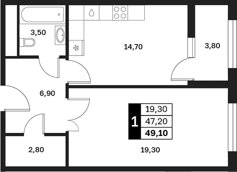 Продается 1-комн. квартира, 47.2 м²