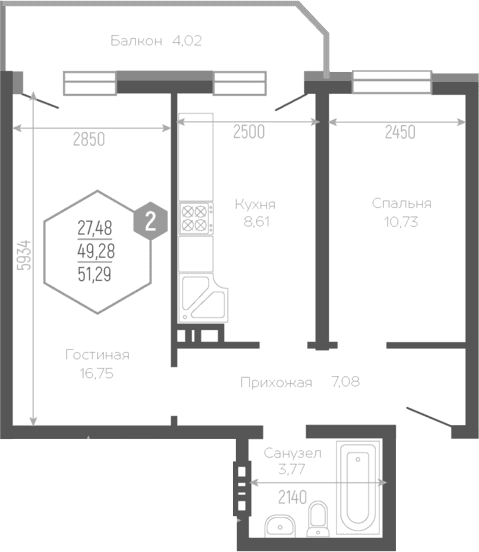 Продается 2-комн. квартира, 46.78 м²