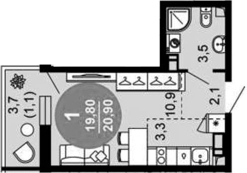 Продается 1-комн. квартира, 19.8 м²