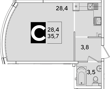 Продается 1-комн. квартира, 35.7 м²