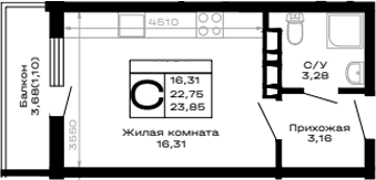 Продается 1-комн. квартира, 22.75 м²