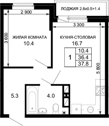 Продается 1-комн. квартира, 36.4 м²