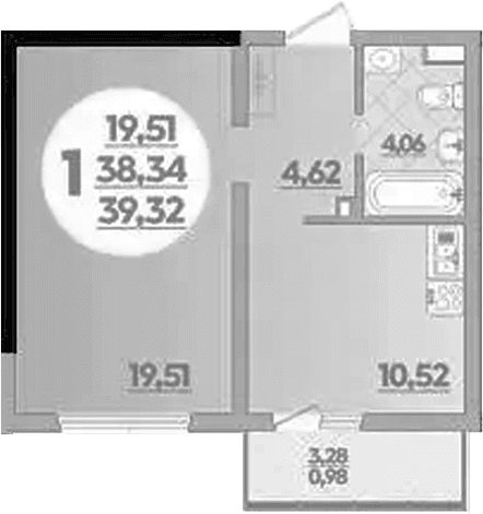 Продается 1-комн. квартира, 38.34 м²