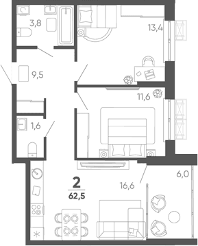 Продается 2-комн. квартира, 56.5 м²
