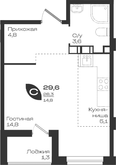 Продается 1-комн. квартира, 28.3 м²