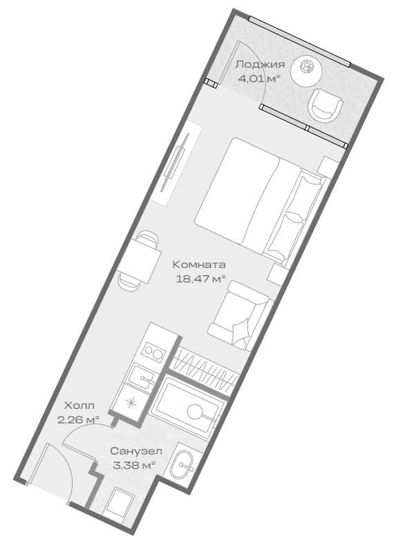 Продается 1-комн. квартира, 24.09 м²