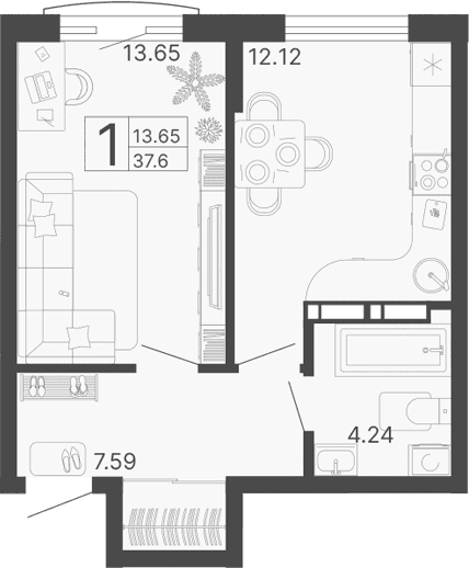 Продается 1-комн. квартира, 37.6 м²