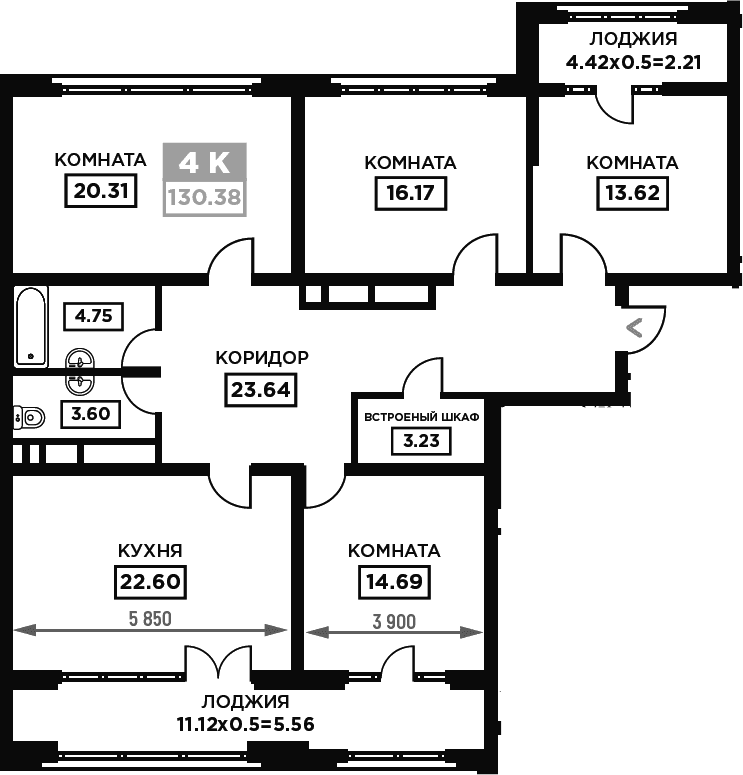Продается 4-комн. квартира, 122.61 м²
