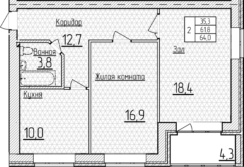 Продается 2-комн. квартира, 61.85 м²