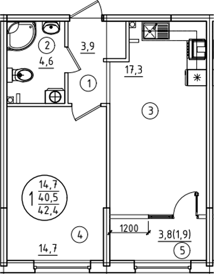 Продается 1-комн. квартира, 40.5 м²