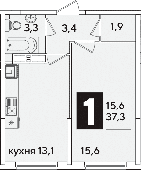 Продается 1-комн. квартира, 37.3 м²