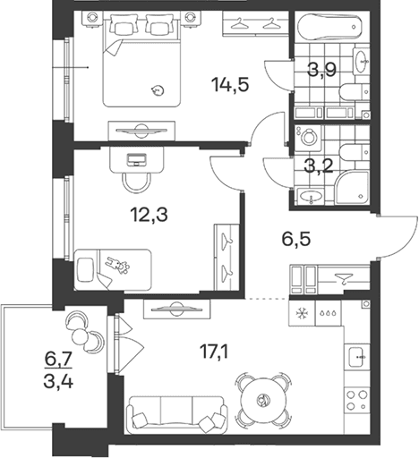 Продается 3-комн. квартира, 57.5 м²