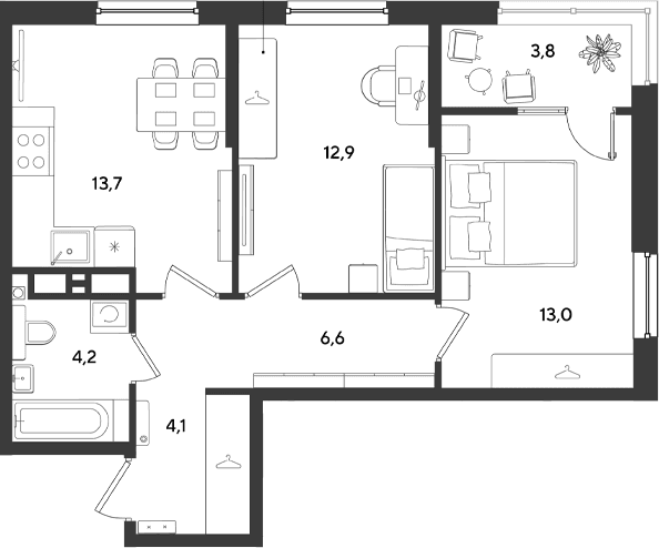 Продается 2-комн. квартира, 54.5 м²