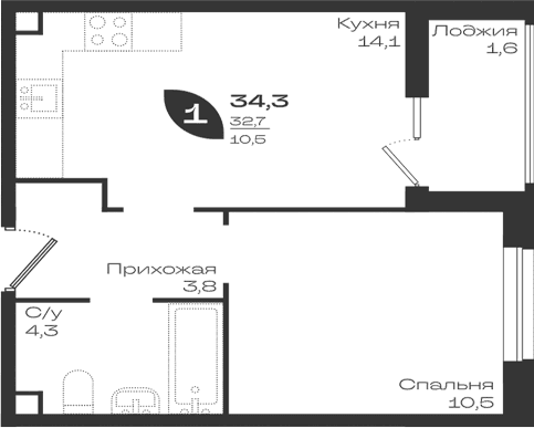 Продается 1-комн. квартира, 32.7 м²