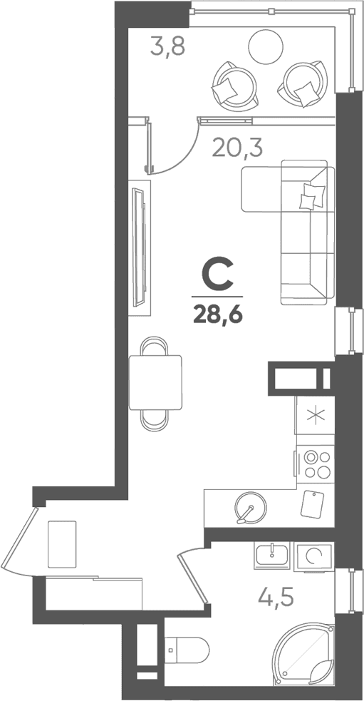 Продается 1-комн. квартира, 24.8 м²