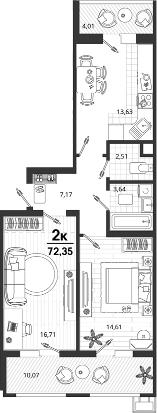 Продается 2-комн. квартира, 58.27 м²