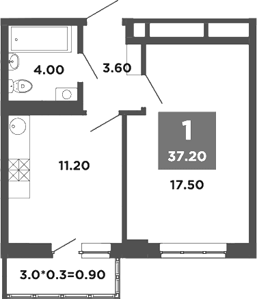 Продается 1-комн. квартира, 36.3 м²