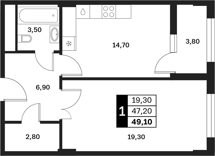 Продается 1-комн. квартира, 47.2 м²